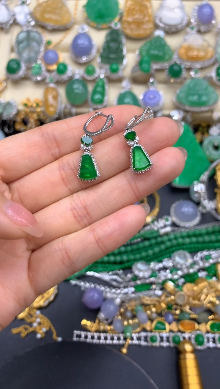 【闪购商品】翡翠耳饰18K金镶嵌388-中国好珍宝