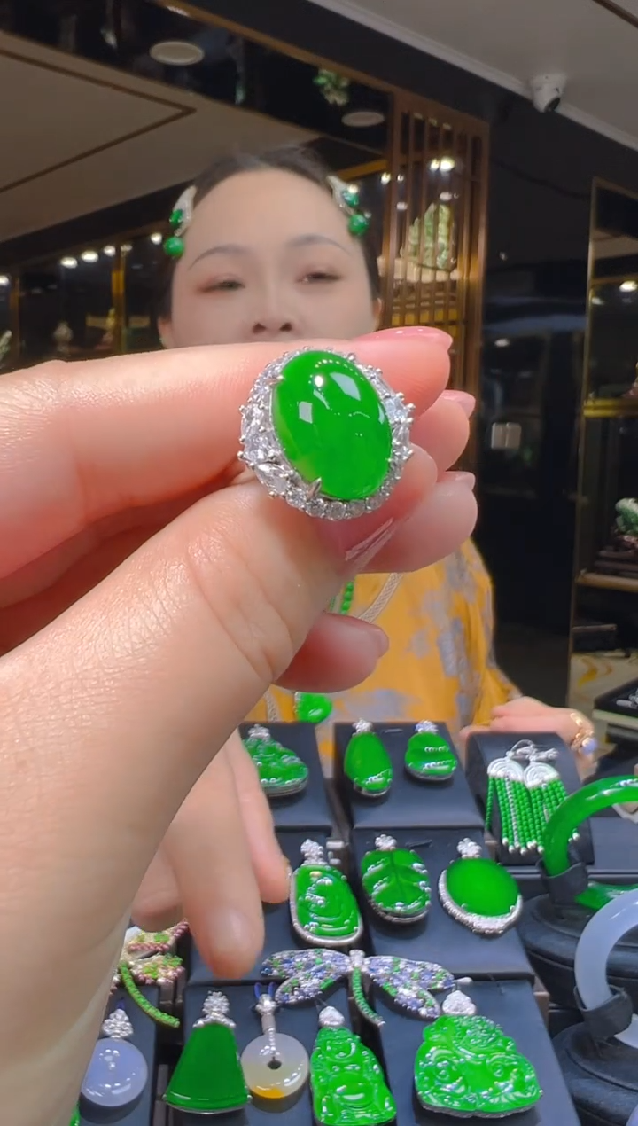 翡翠戒指银S925镶嵌015（多样性发其一）