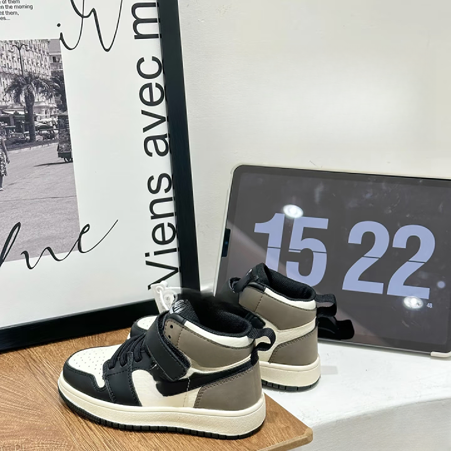 【潮童运动板鞋】8015 新款男女童撞色 拼接时尚二棉高帮运动板鞋