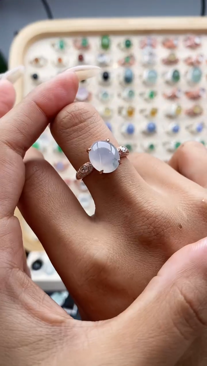 【闪购商品】翡翠戒指银S925镶嵌缅甸天然A货翡翠111  10+3