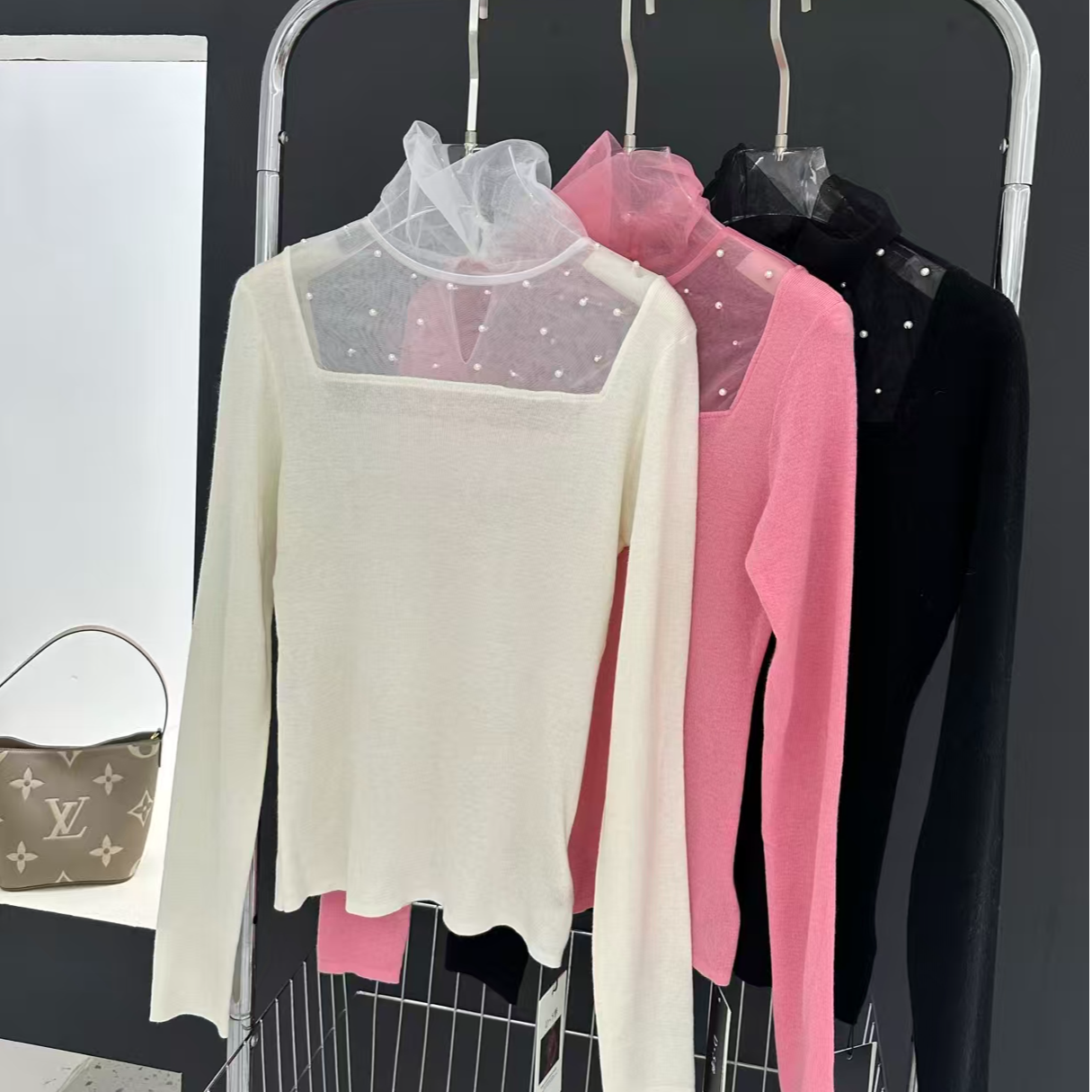 【渣渣严选】羊毛小衫D30601款时尚蕾丝拼接花苞领