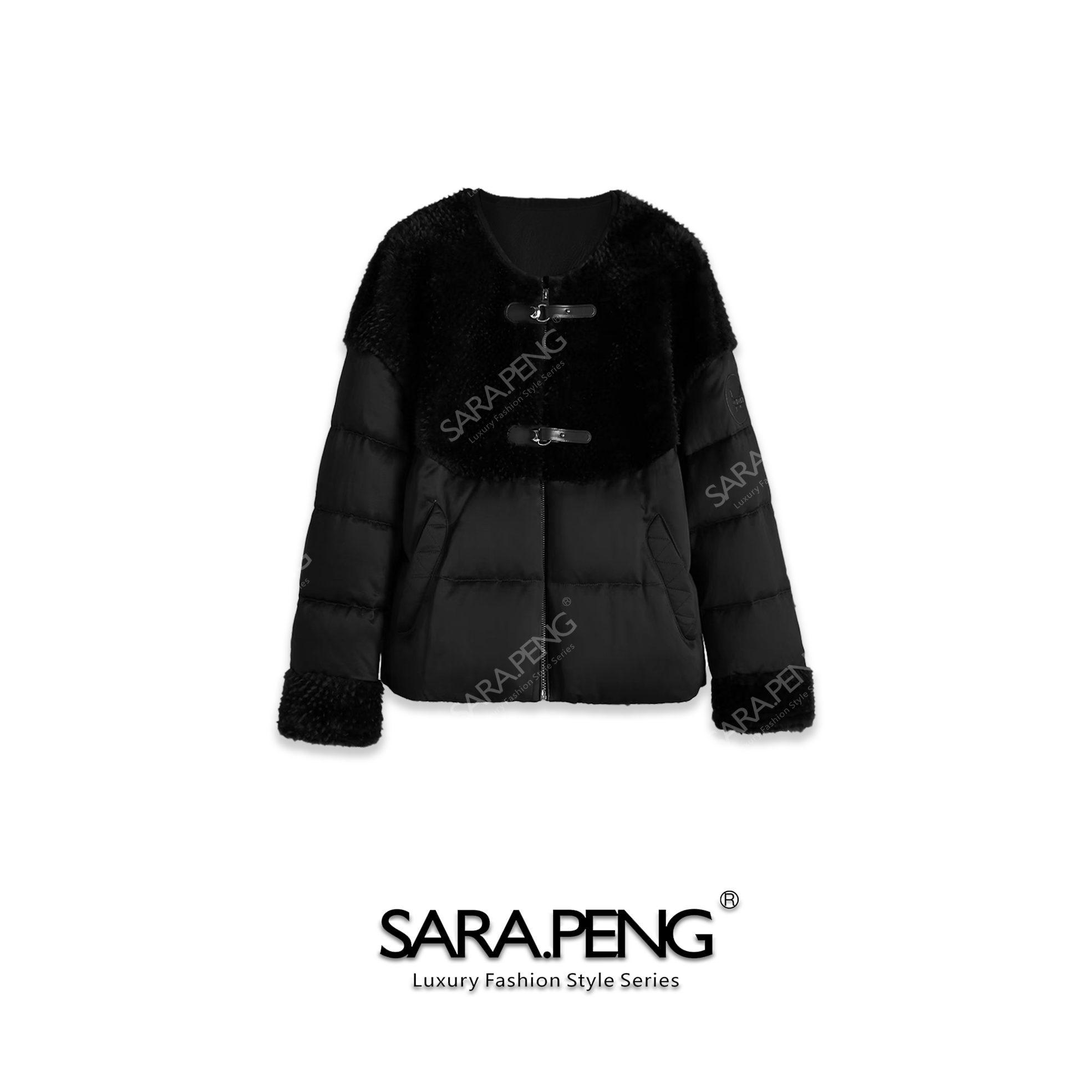 S.P悉尼暖阳｜高级人丝麻短款拼皮毛一体90鹅绒服外套｜2D168832