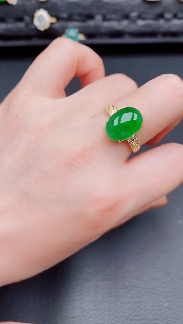 【闪购商品】翡翠戒指银S925镶嵌天然a货翡翠142