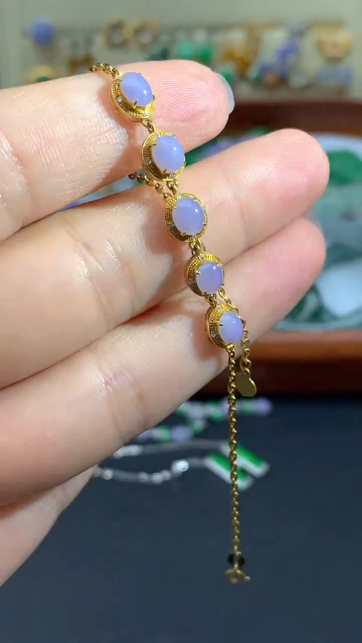 【闪购商品】翡翠手链18K金镶嵌111-天然翡翠