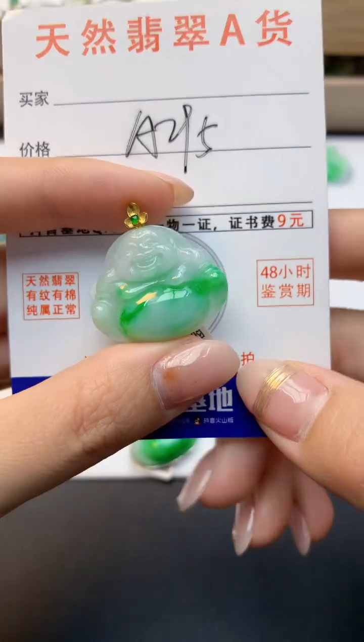 颈饰18K金镶嵌翡翠天然A货缅甸翡翠百元以上9元证书费自理