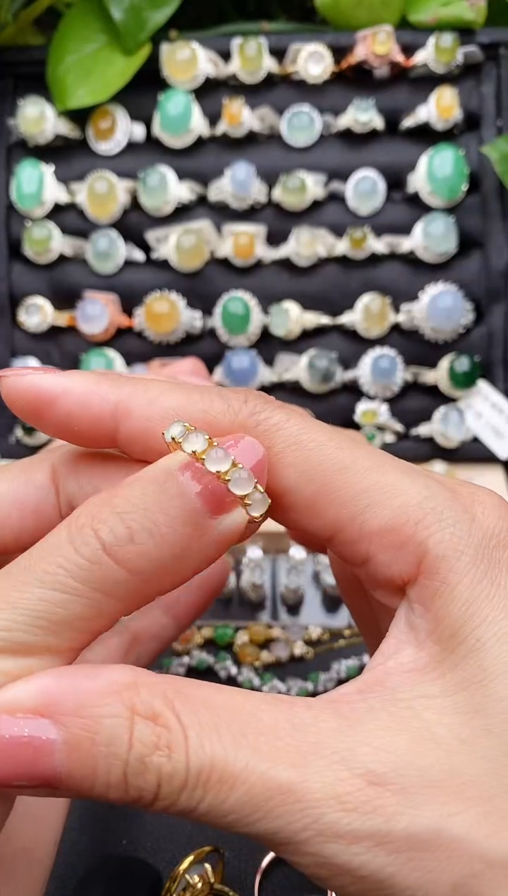 【闪购商品】翡翠戒指银S925镶嵌缅甸天然A货翡翠55  8-3