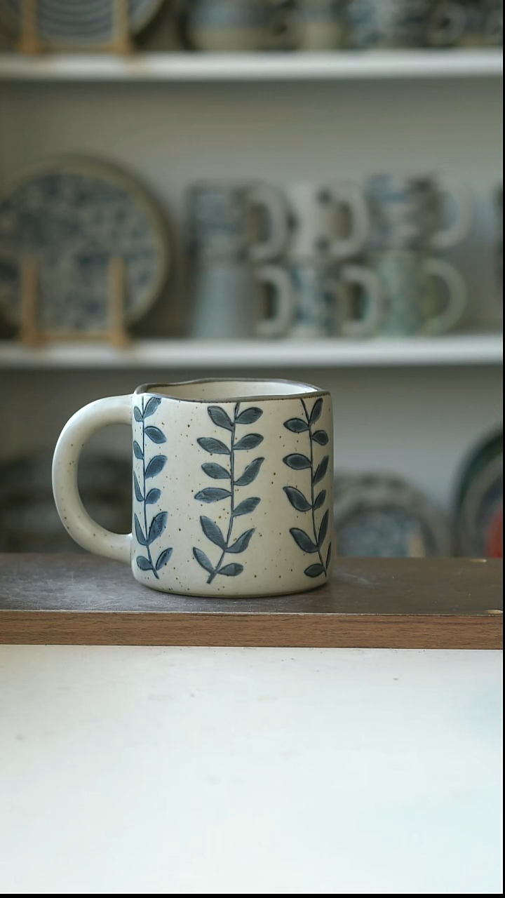 陶粗陶手绘藤蔓马克杯420ml@7-7@