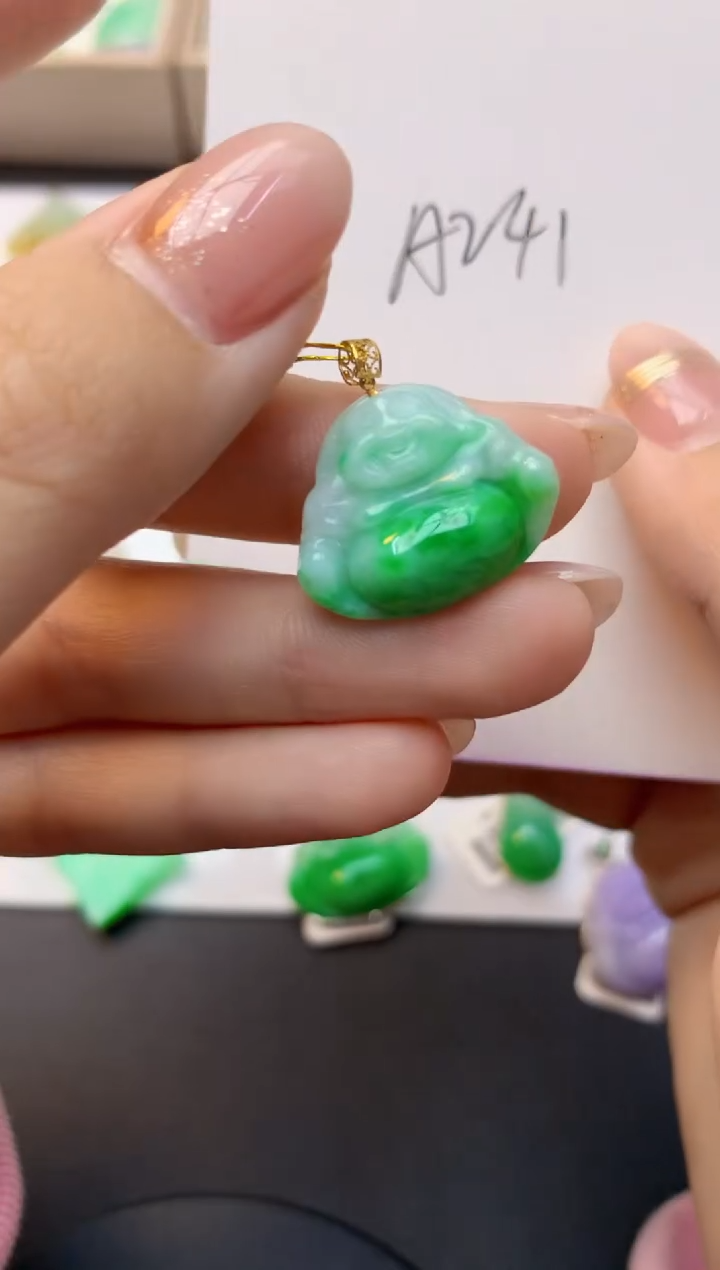 颈饰18K金镶嵌翡翠天然A货缅甸翡翠百元以上9元证书费自理