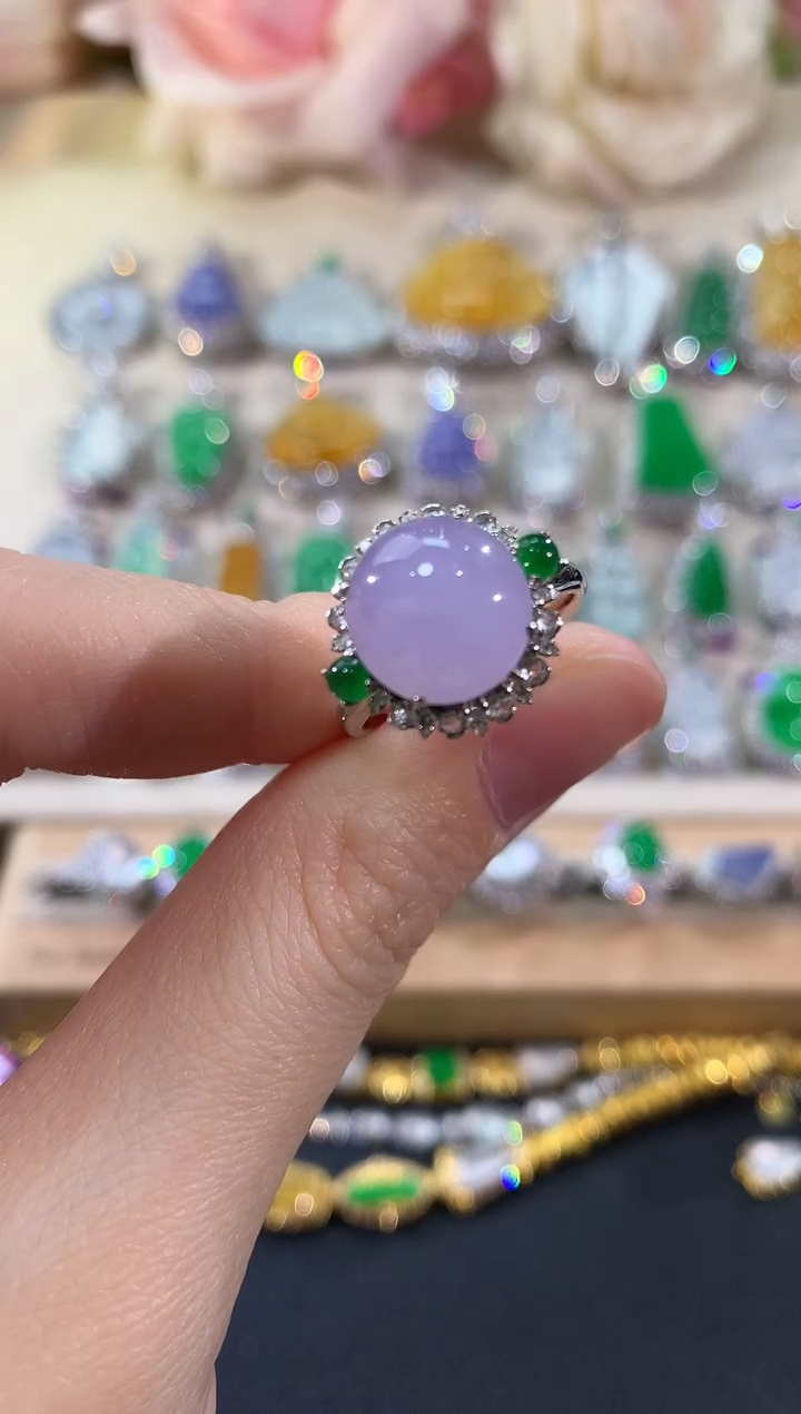 18K金镶嵌戒指翡翠冬日珠宝W40紫货有色差