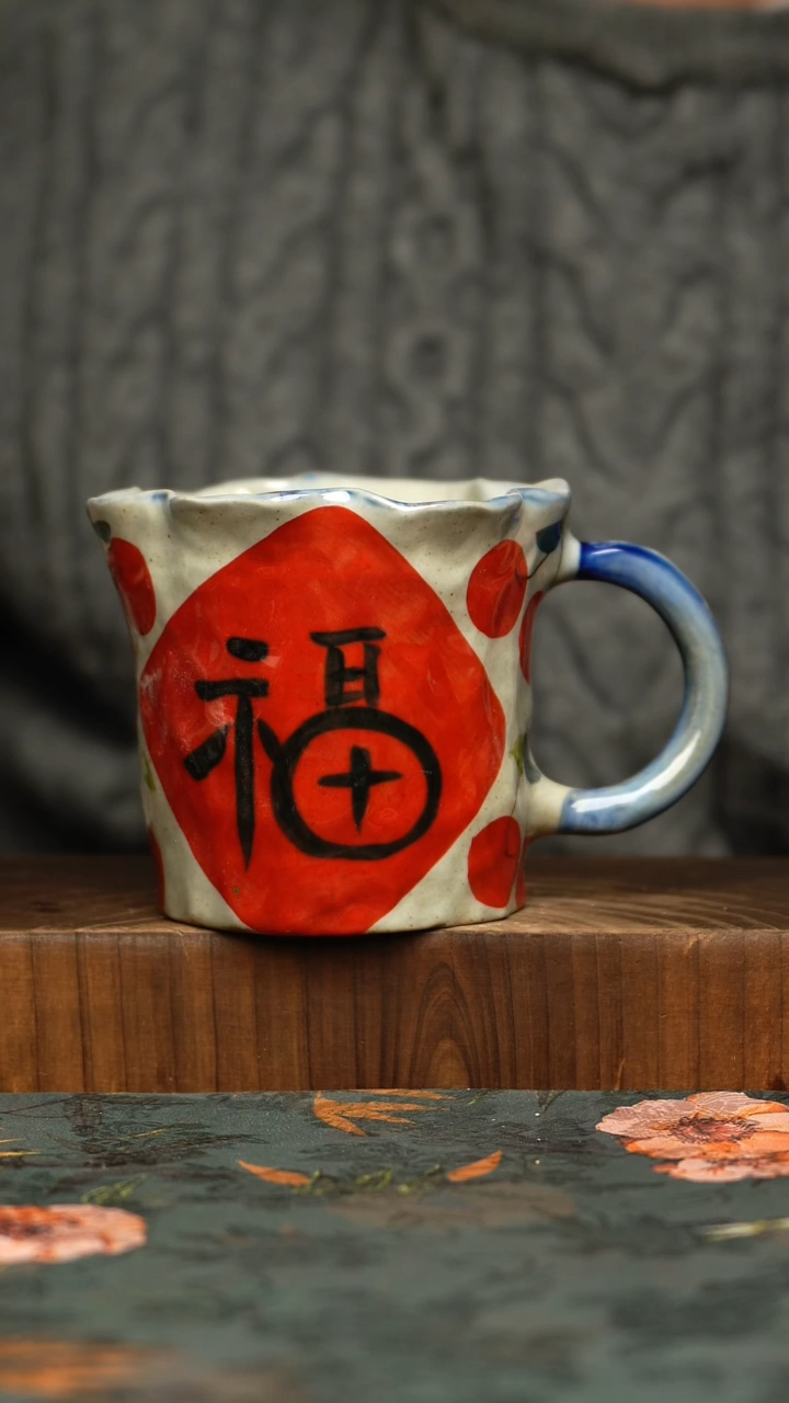 杯釉下彩手工手绘同款陶器     