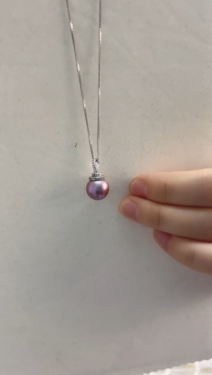 吊坠(不含链)银S925镶嵌淡水珍珠12紫色塔吊坠