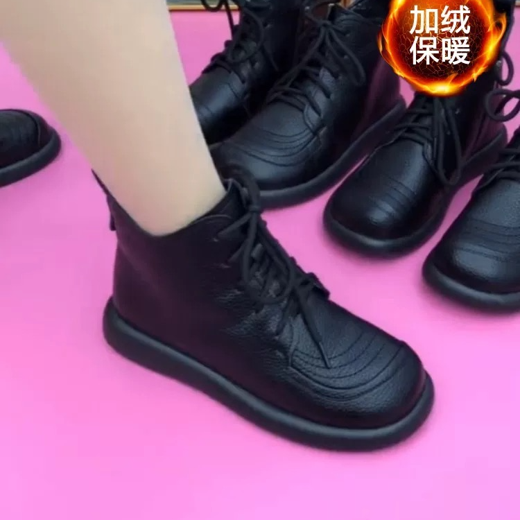 25124中老年休闲时尚妈妈鞋防滑软底女士加绒马丁靴底短靴女