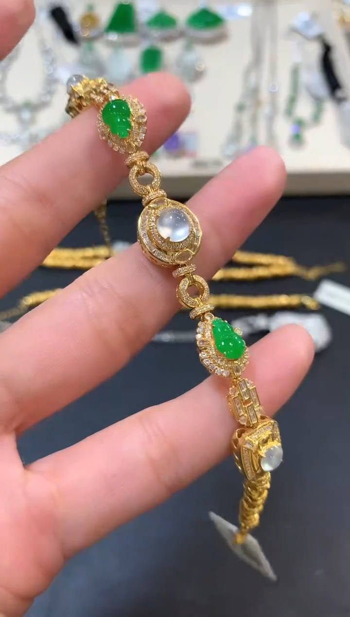足金镶嵌手链翡翠b163  