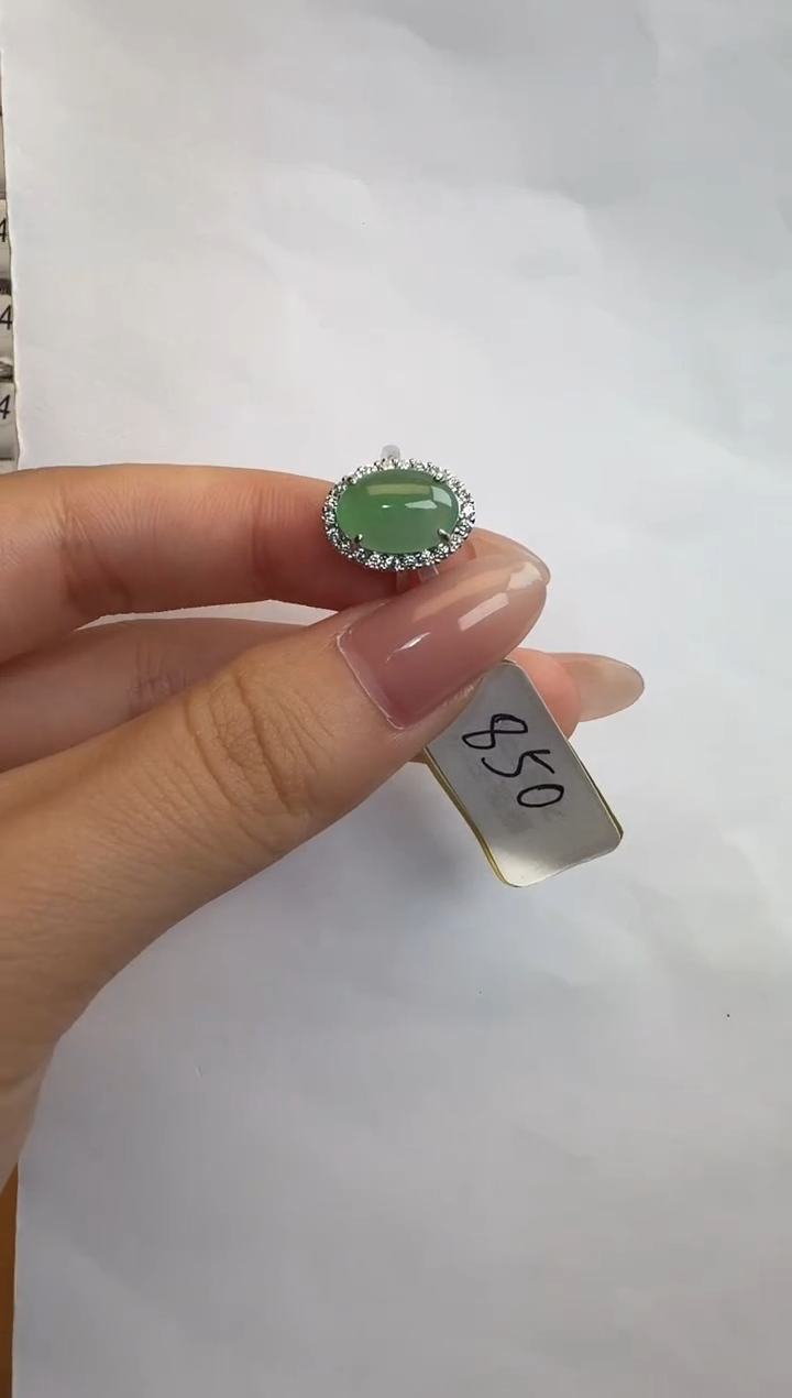 银S925镶嵌戒指翡翠通体925银镶缅甸A货翡翠戒指0302