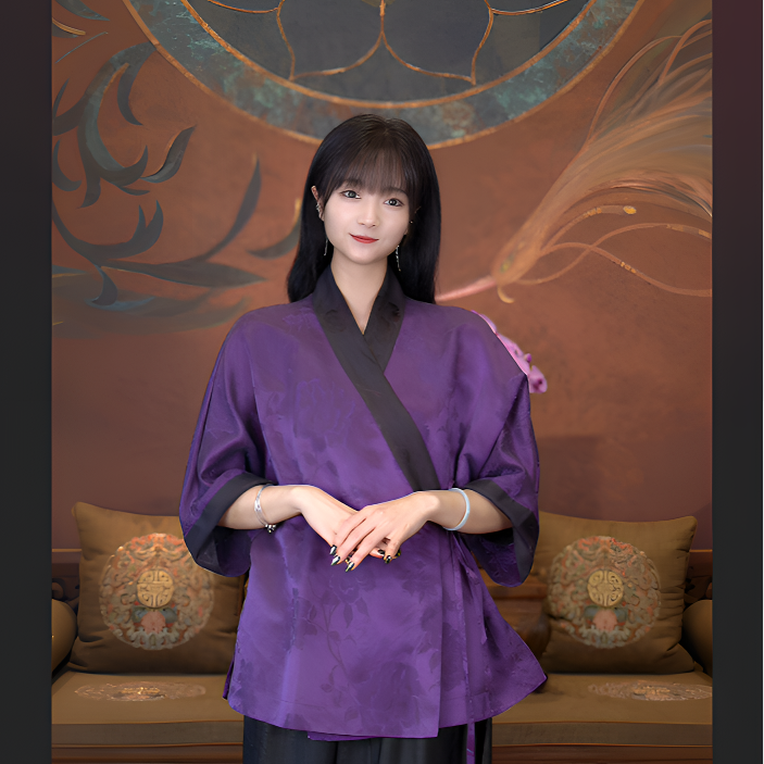 爱上莲心香云纱【魏紫牡丹】重缎提花阔版四根带上衣 新中式老钱风