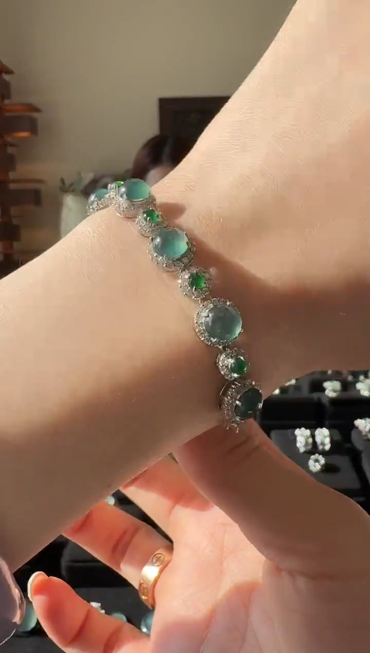 银S925镶嵌手链翡翠手链