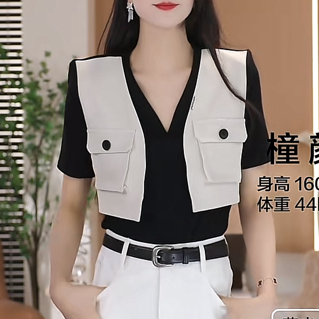 【金皇橦颜】假两件拼接针织上衣9898