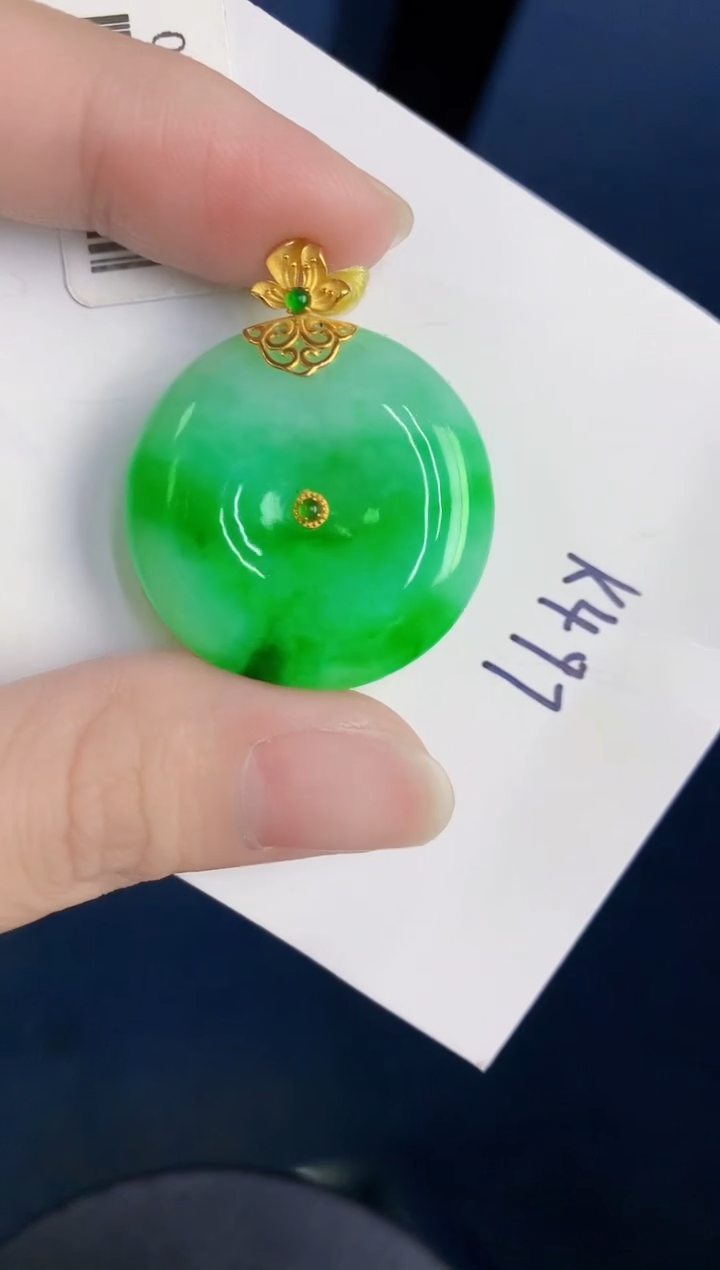 颈饰18K金镶嵌翡翠天然翡翠缅甸A货