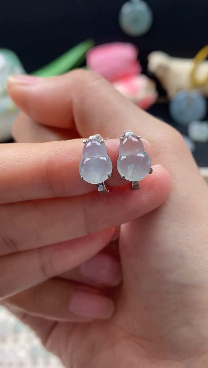 【闪购商品】翡翠耳饰银S925镶嵌翡翠晴底葫芦耳饰