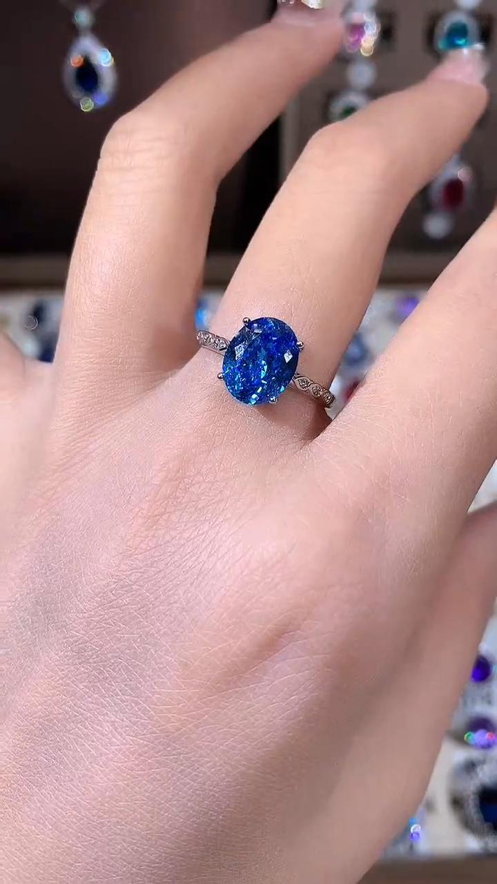 银S925镶嵌戒圈海蓝宝石810