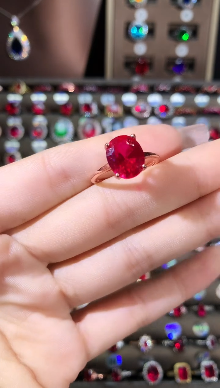 无925银鸽血红色戒指