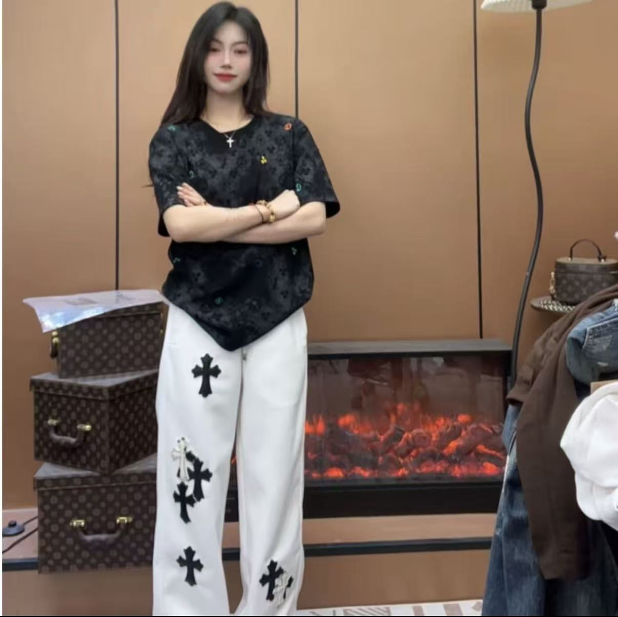 TT新款刺绣贴布抽线男款洗水刺绣卫裤