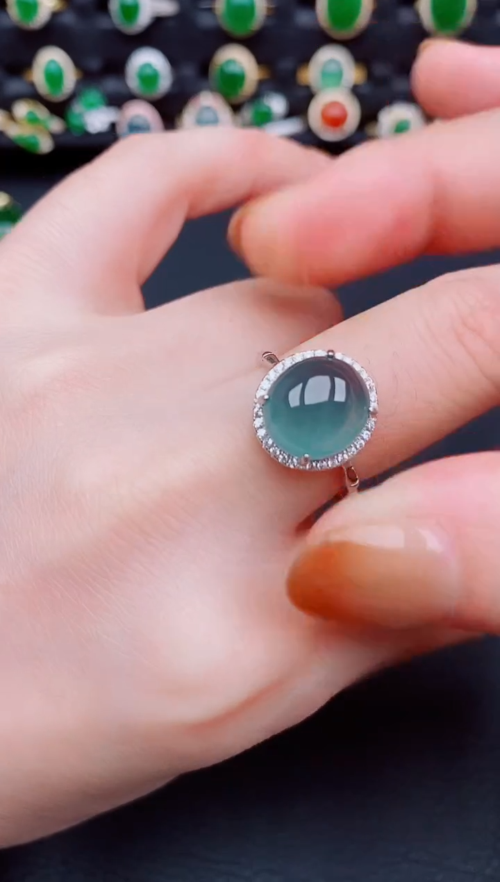 【闪购商品】翡翠戒指银S925镶嵌天然a货翡翠50