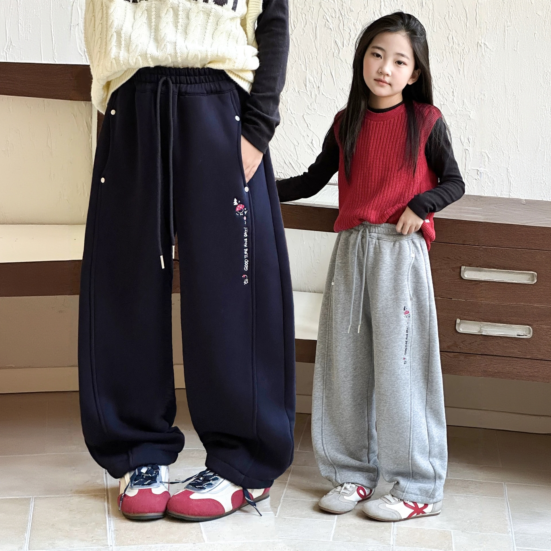 冬款韩范小蘑菇刺绣加绒女童直筒裤  F276 276 H