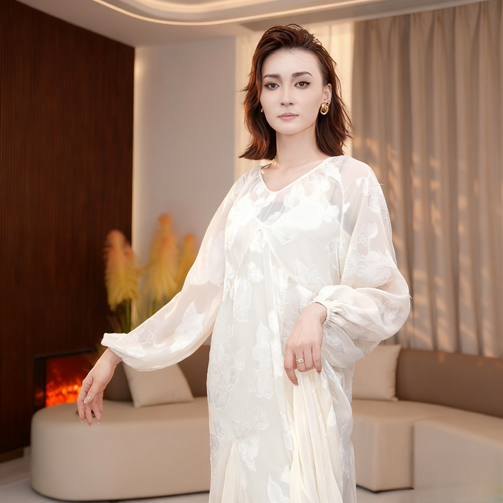 「白月光」法式优雅长袖高级感灯笼袖度假连衣裙TX05QZ9025