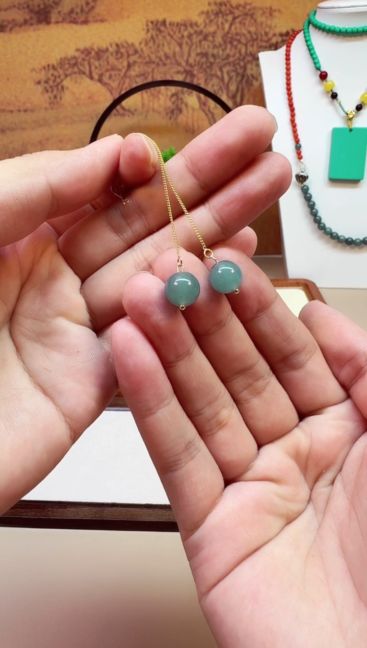 翡翠14K金镶嵌耳饰E388