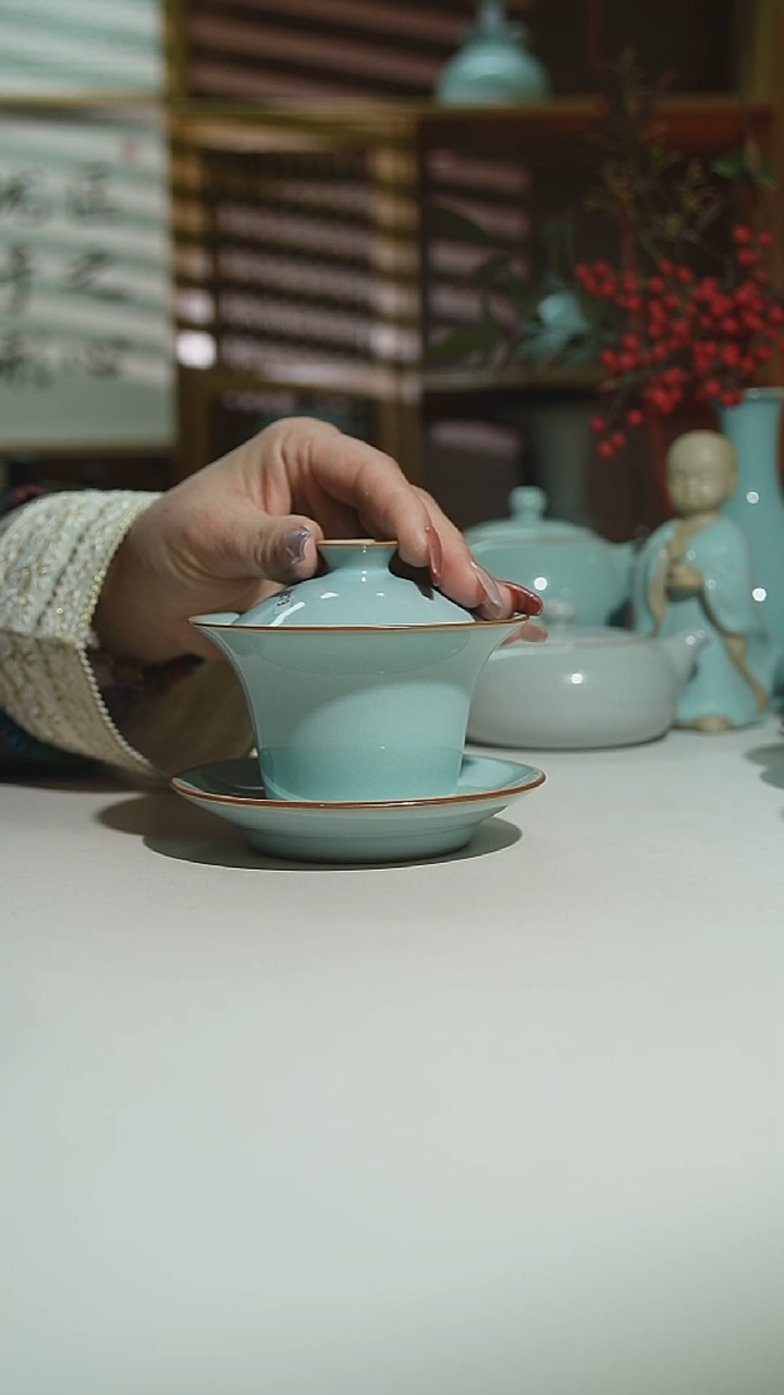 珑匠天青马蹄盖碗二级