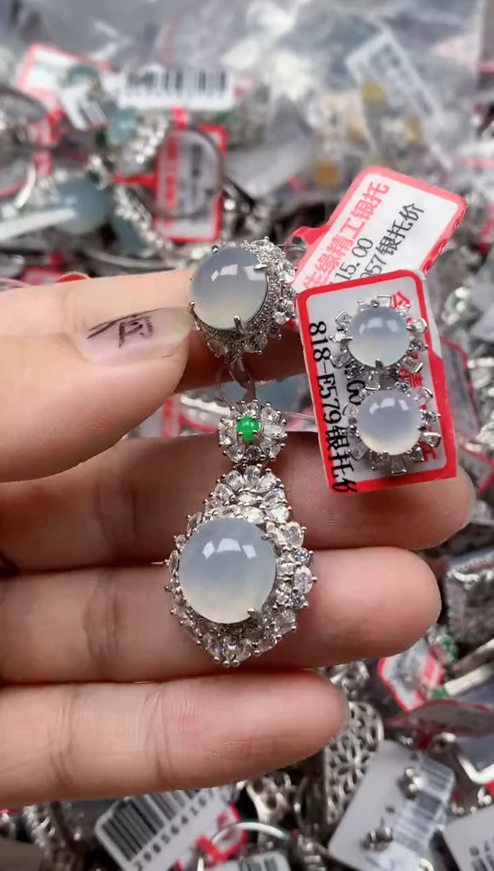 银S925镶嵌戒指翡翠天然A货缅甸翡翠