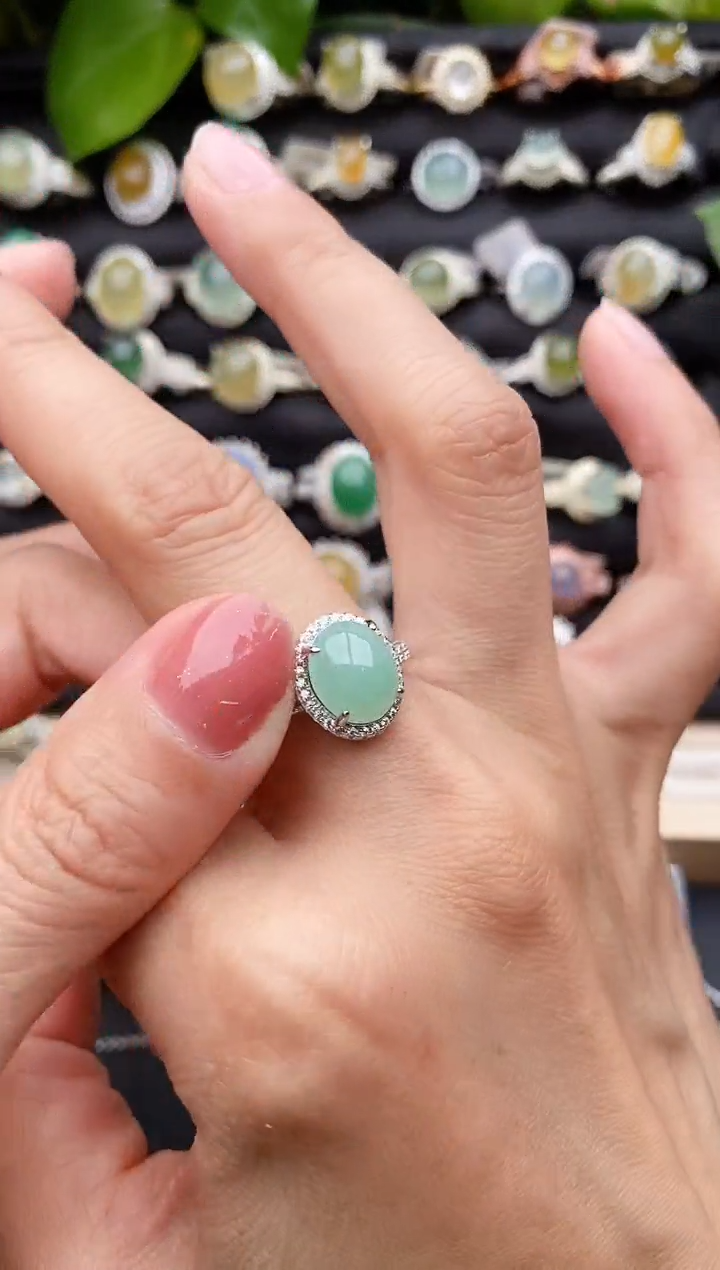 【闪购商品】翡翠戒指银S925镶嵌缅甸天然A货翡翠77