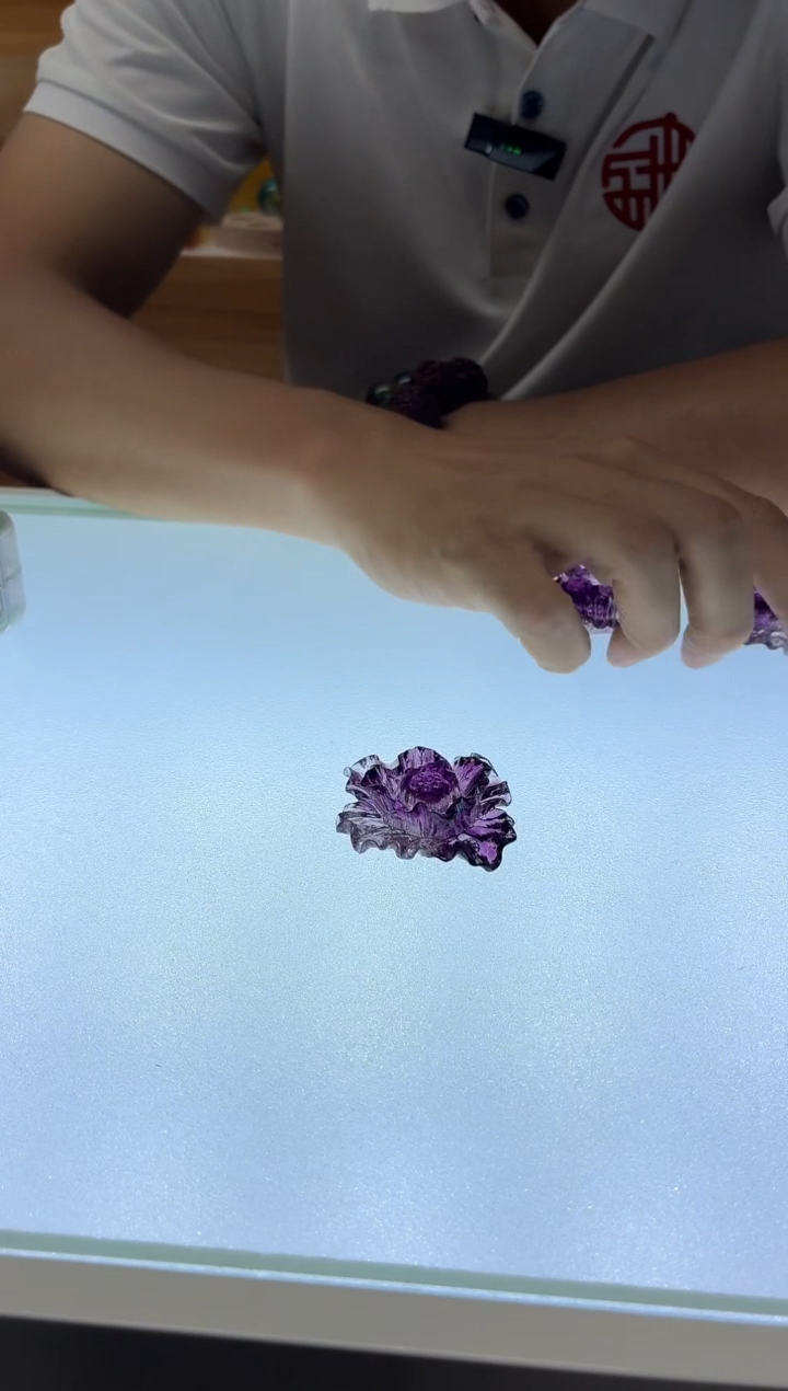 琉璃手工艺品古法琉璃牡丹花小茶宠紫色