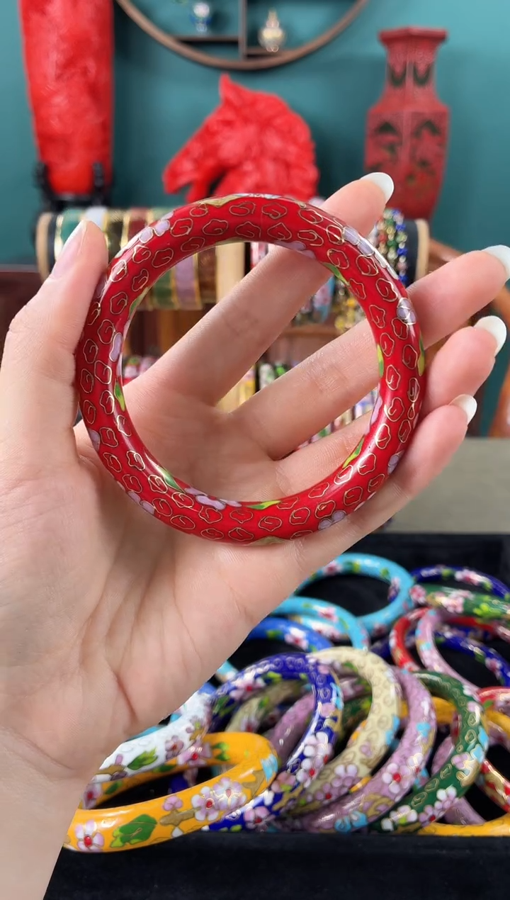 景泰蓝红色宽版镯子