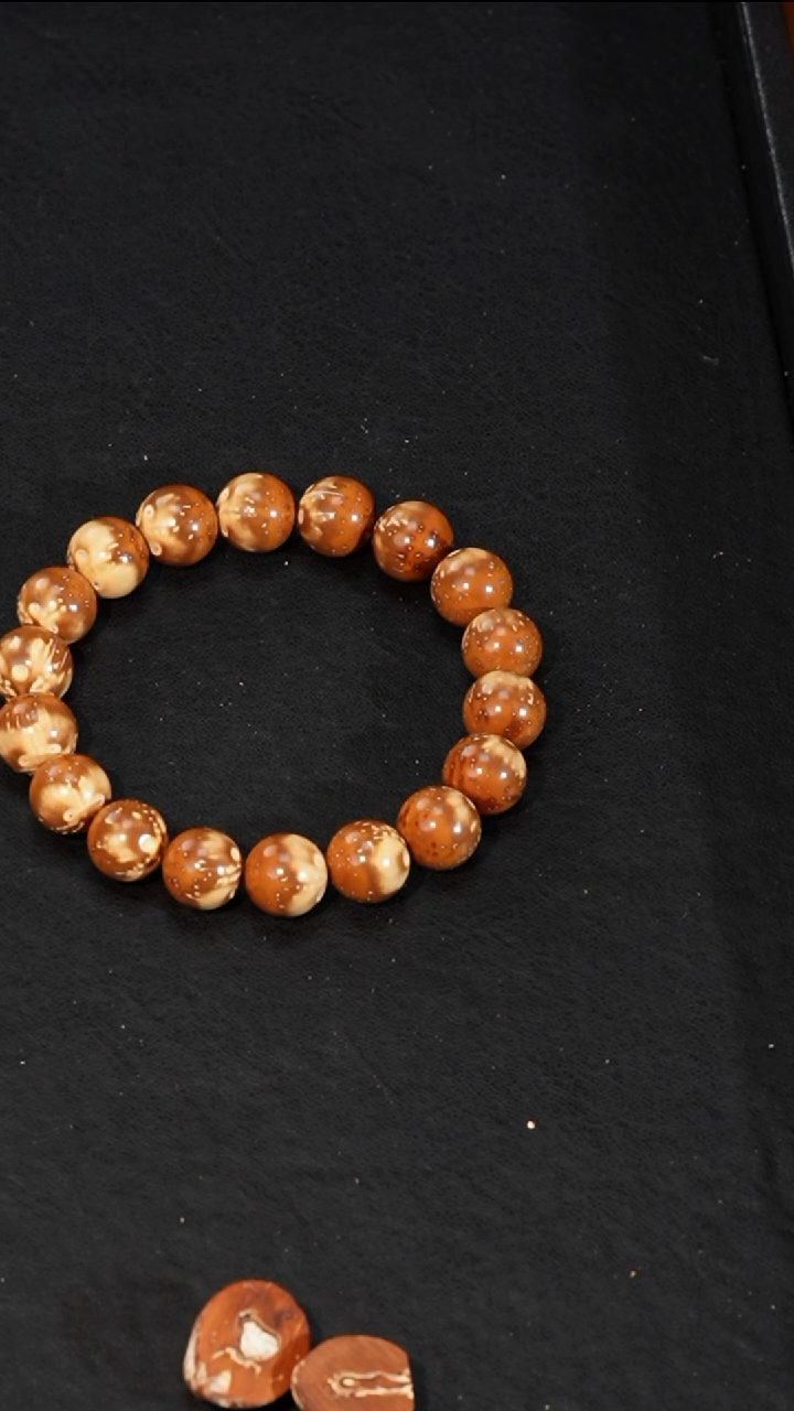 紫金鼠手串竖打孔熊猫正圆光珠