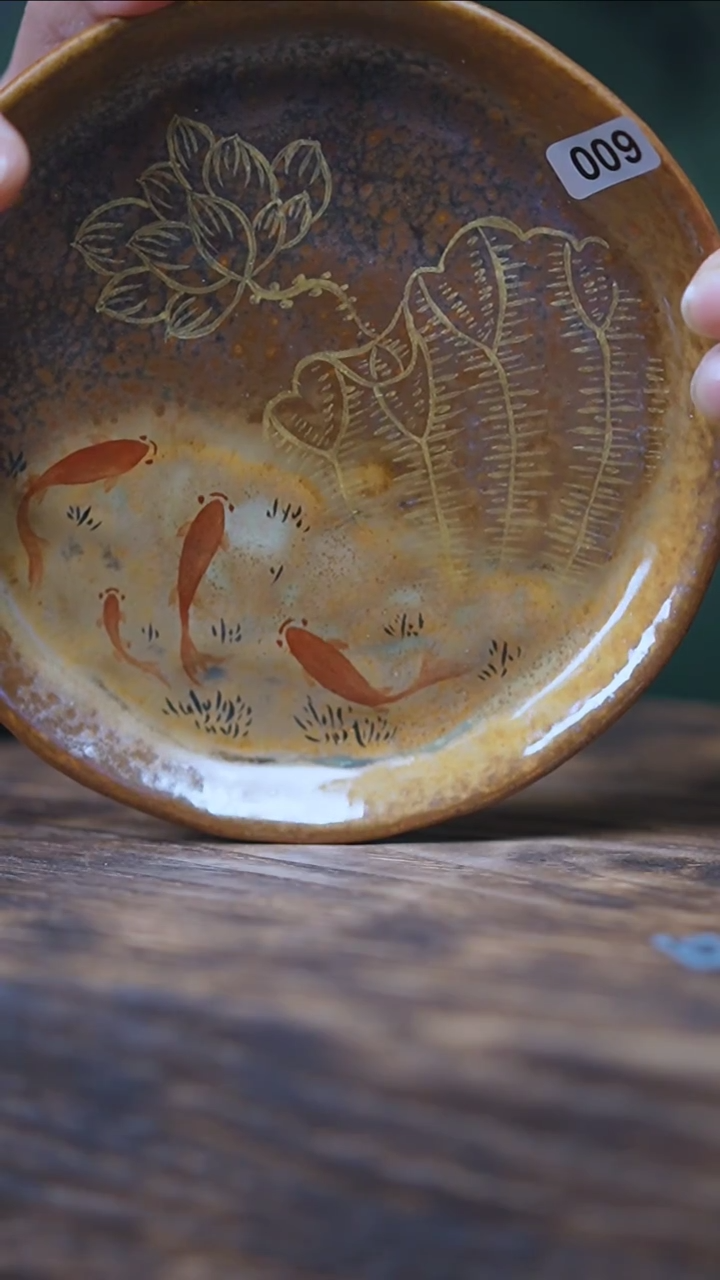 【闪购商品】009景德镇手绘小鱼金莲壶承