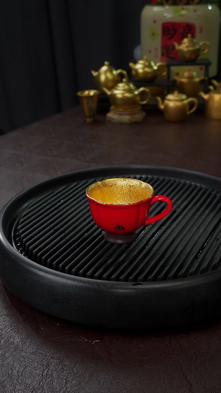 【闪购商品】杯【宜景窑中国红鎏金】海棠马克杯