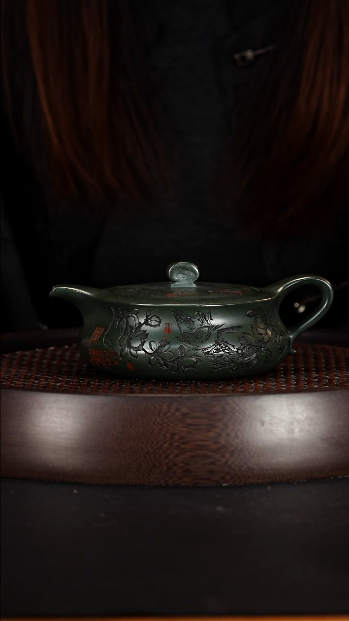 茶壶紫砂宜兴紫砂壶民国绿泥如意扁晨240cc