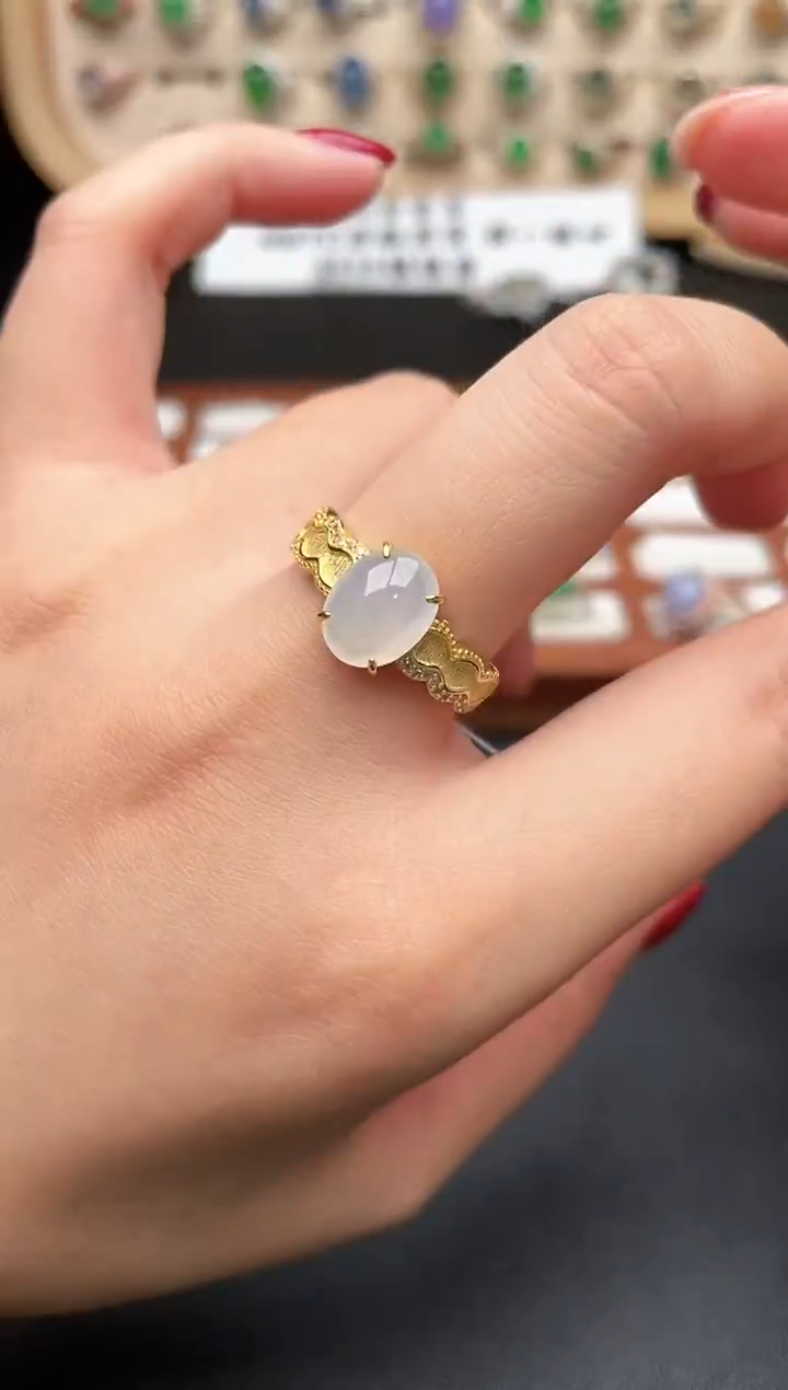 银S925镶嵌戒指翡翠一物一证一礼盒