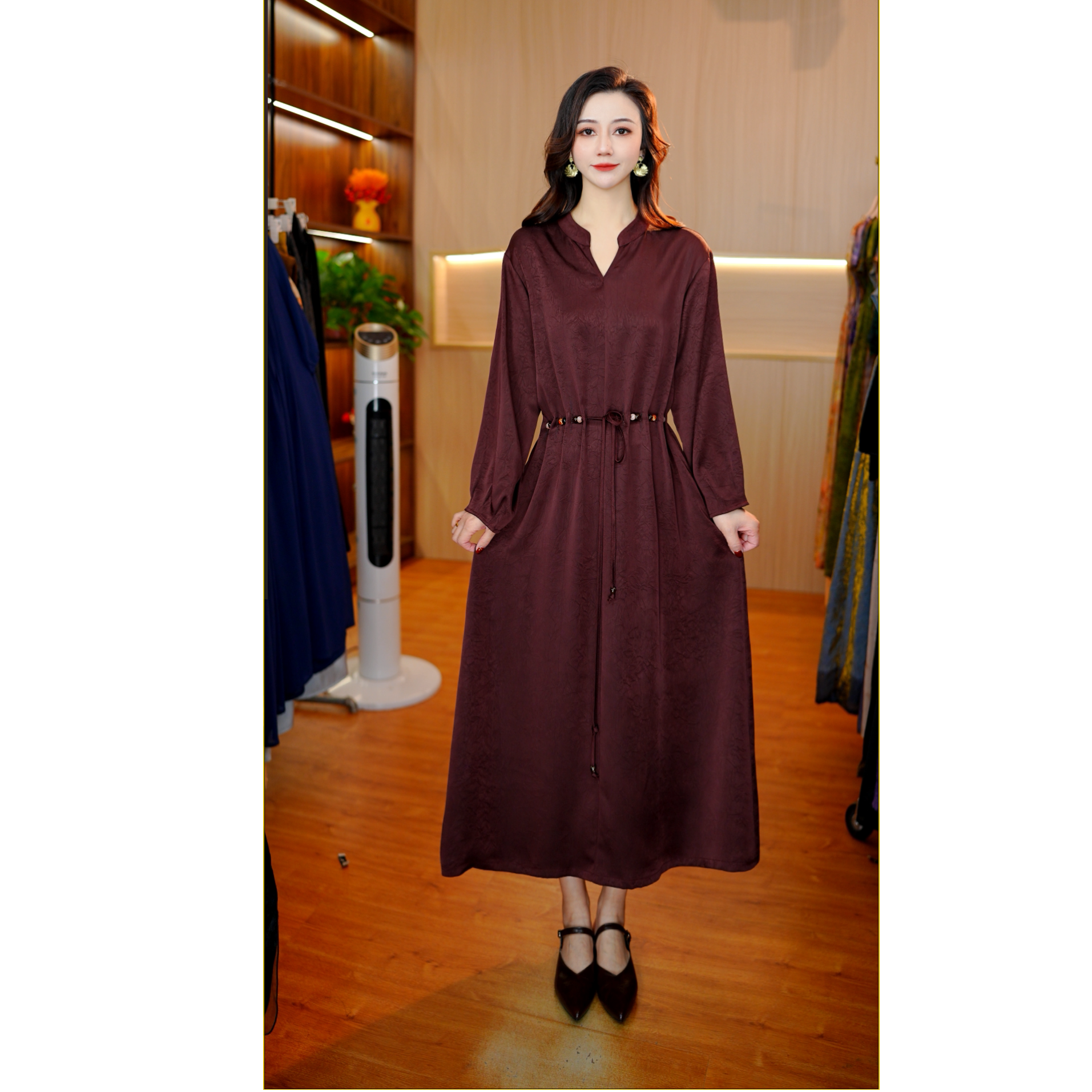 0933-18(紫定发财）新款时尚气质连衣裙