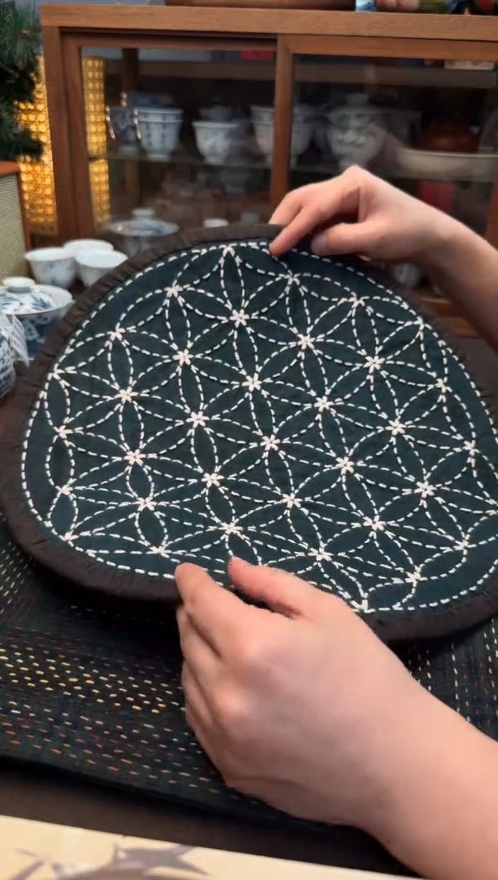 【闪购商品】织绣Cici手作刺子绣植物染柿染茶席-187