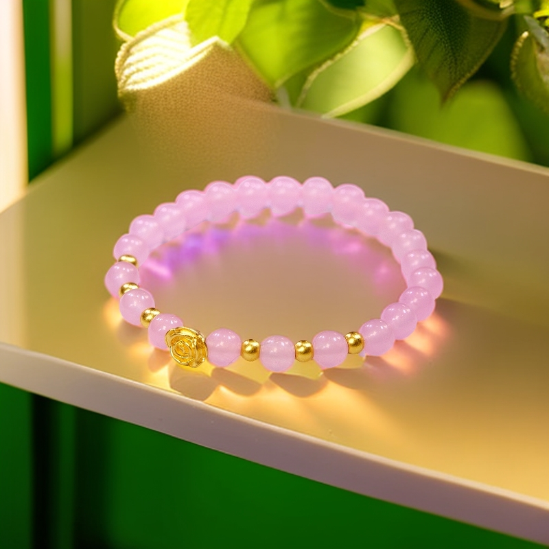 非金属珐琅手链 玫瑰花手链女999转运粉珠手串