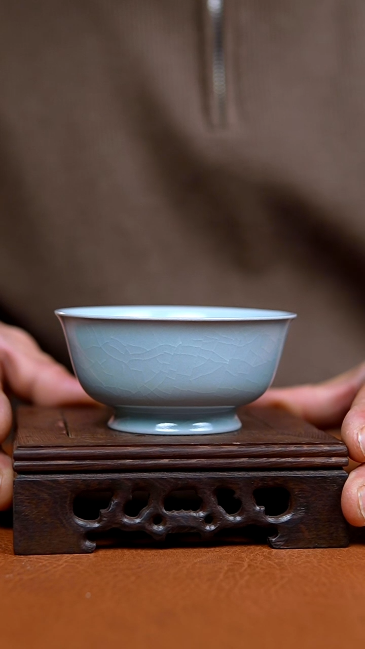 杯仿古月白纯手工薄胎卷足碗杯一级礼盒