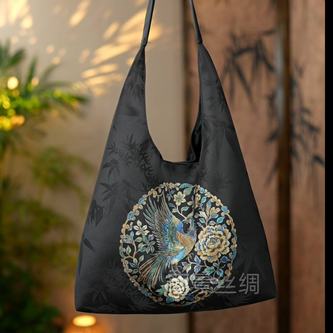 托特包包2025国风新款通勤中式大容量休闲女士单肩印花斜挎包女包