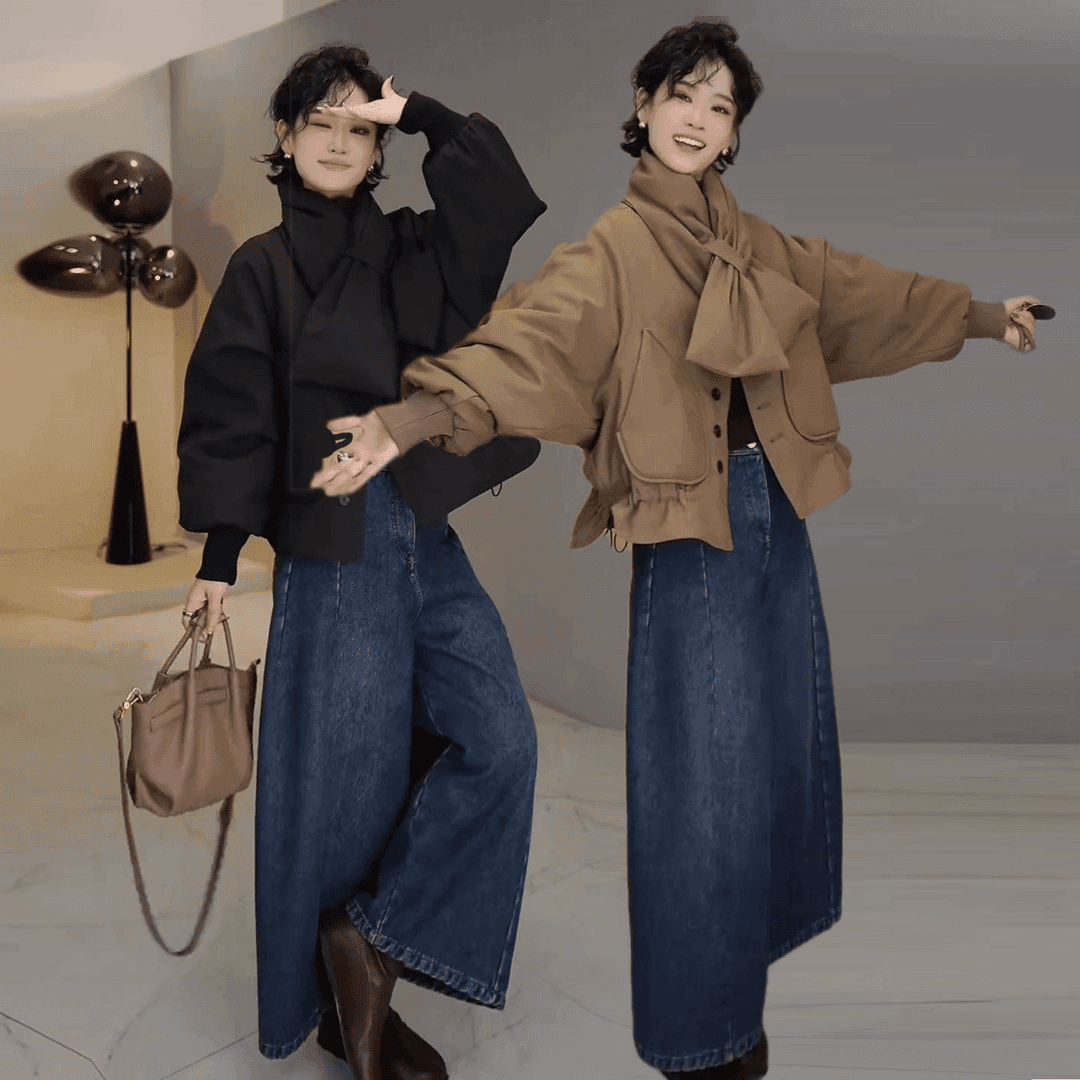 【峰丽】石墨烯云绒围巾款派克服休闲收腰显瘦保暖外套女