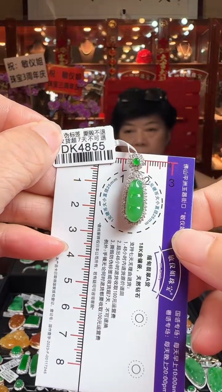 翡翠18K金镶嵌颈饰DK4855冰阳绿豆豆