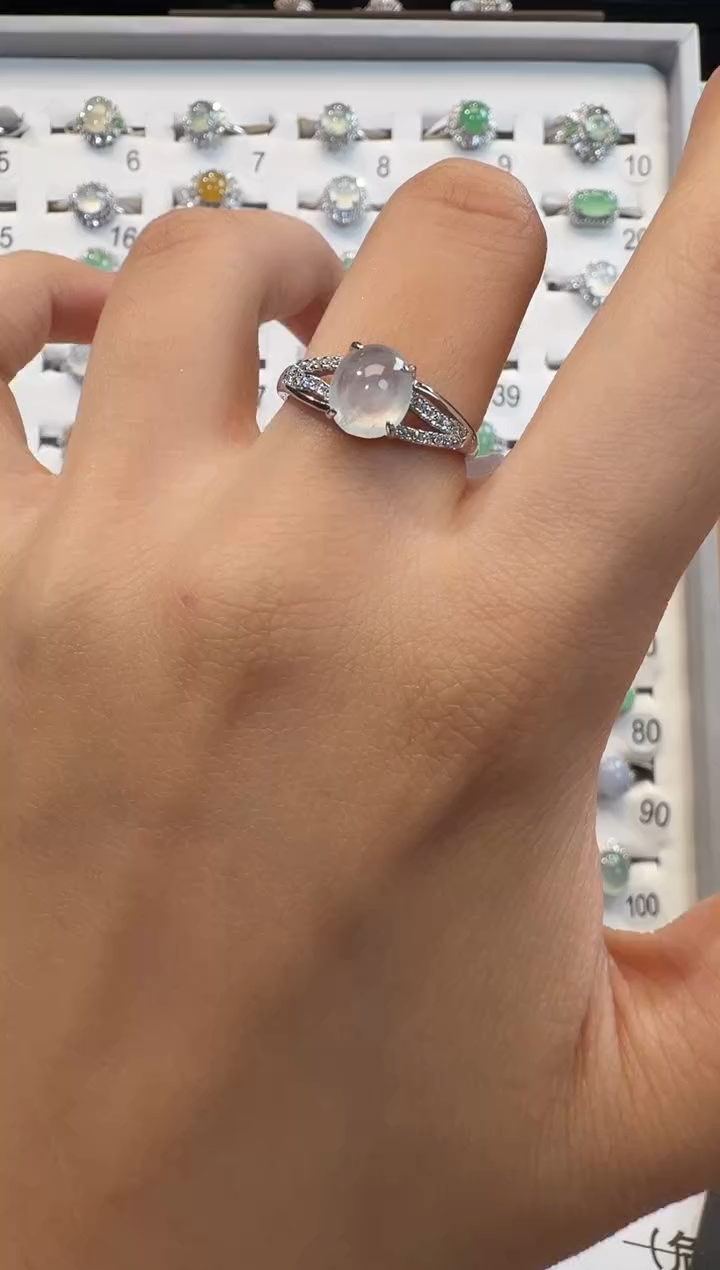 银S925镶嵌戒指翡翠925银镶翡翠戒指镶嵌161