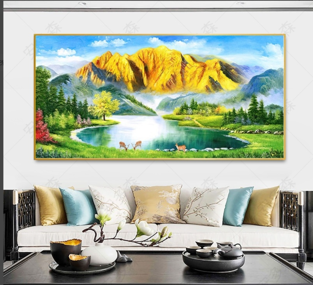 H56 客厅横版整幅铝合金高端背景墙装饰画大气山水挂画金山壁画
