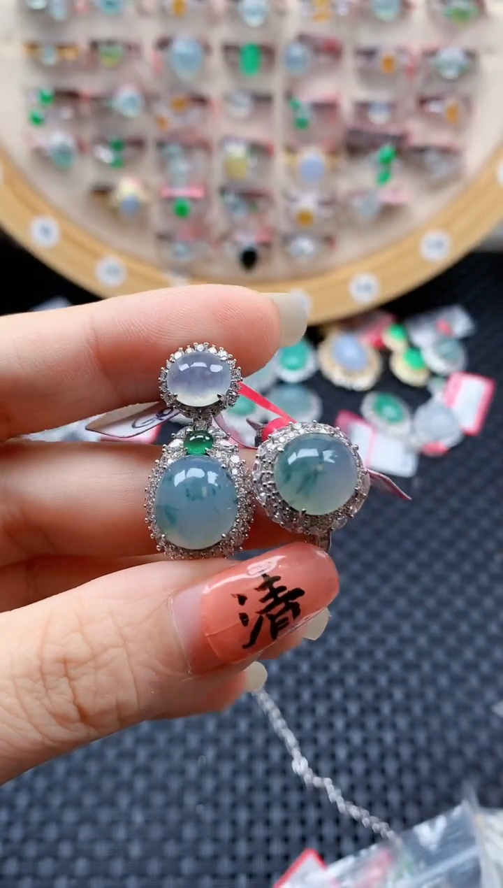 银S925镶嵌戒指翡翠天然A货缅甸翡翠